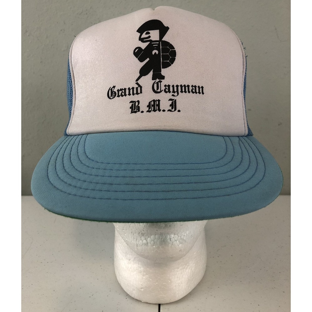Grand Cayman BMJ Snapback Trucker Hat Blue White Mesh Vintage Souvenir Cap